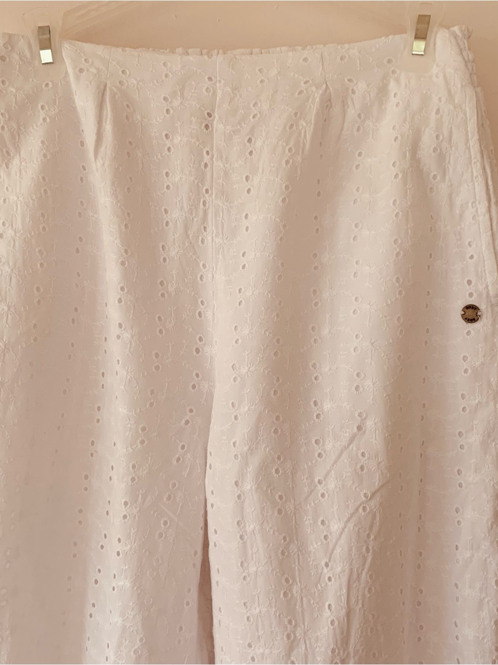 Roxy White eyelet 100% cotton lining wide-leg pants size S/P - Picture 2 of 12